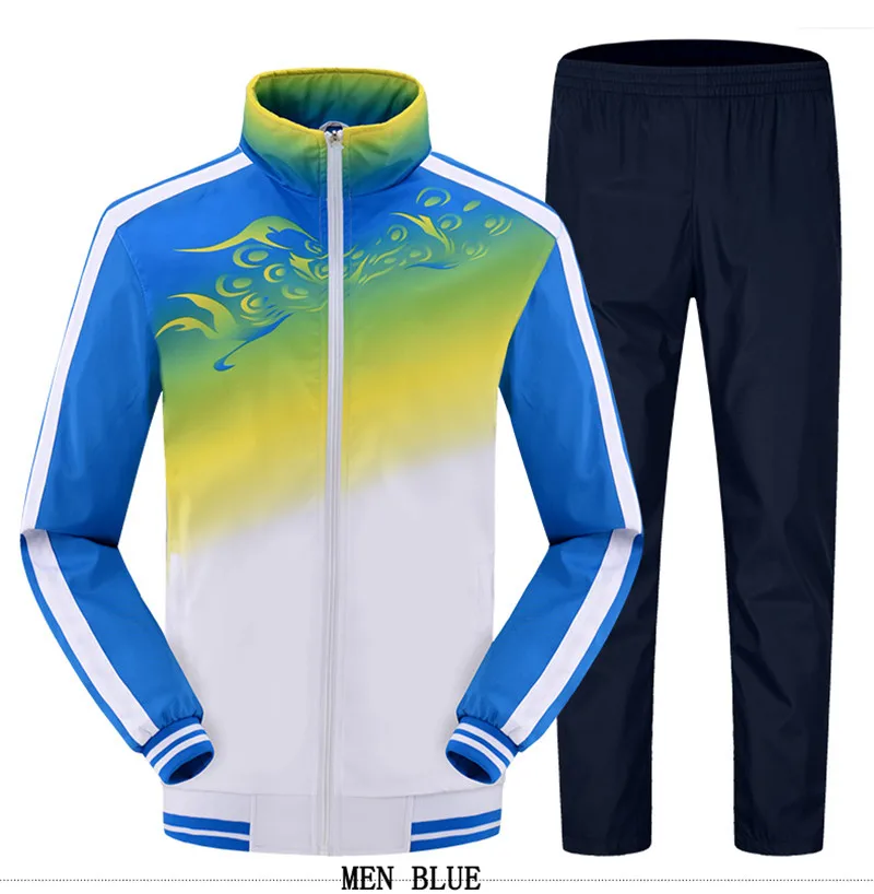 men blue Жутко и boror бренд костюм Для мужчин Дамская Мода Для мужчин спортивной Толстовки комплект Повседневное градиент Jakcet+ Брюки для девочек 2 шт. толстовки одежда - Цвет: men blue
