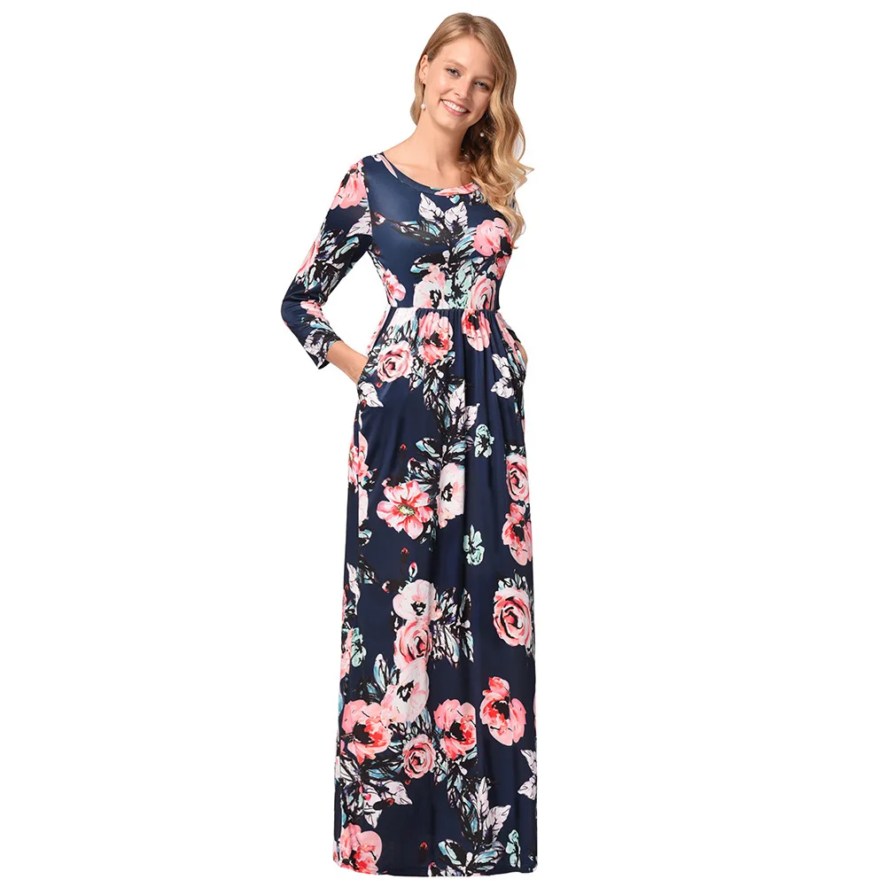 Женское длинное платье с рукавами Seven Part европейская сексуальная одежда принтом |