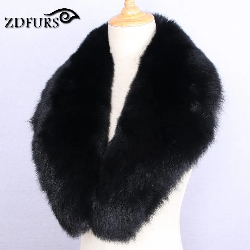 ZDFURS* Горячая Распродажа супер большой черный Лисий меховой воротник для шерстяной куртки одежда натуральный Лисий мех шарф большой размер Женская ZDC-163011