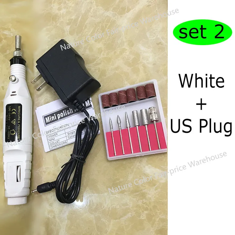 White - US Plug 1 компл. 6 бит Мощность сверла профессиональный маникюр машина ногтей Электрические сверла ручка Педикюр Файл польский Форма инструмент Средства ухода за кожей стоп Средства ухода за мотоциклом код - Цвет: White - US Plug