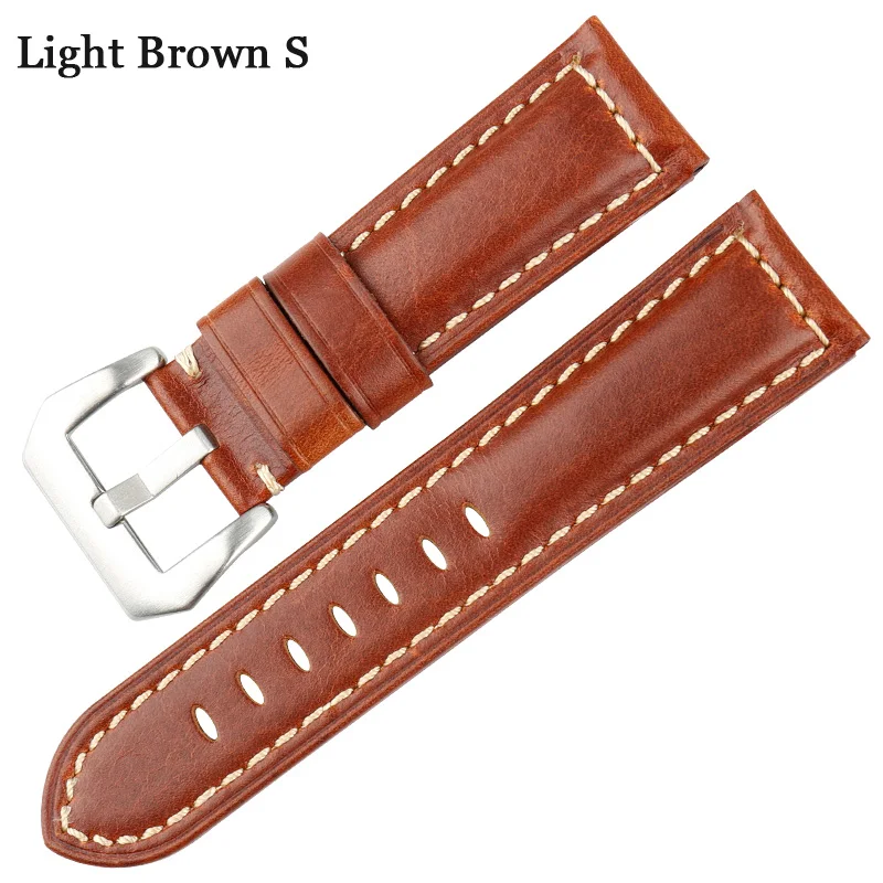 MAIKES высококачественный ремешок из натуральной кожи с черной пряжкой аксессуары для часов seiko ремешок для часов 22 мм 24 мм 26 мм браслеты - Цвет ремешка: Light-Brown-S