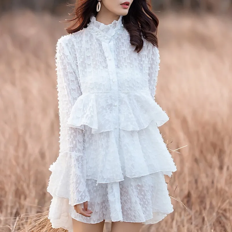 LISM однобортное весеннее элегантное праздничное женское платье белое Элегантное