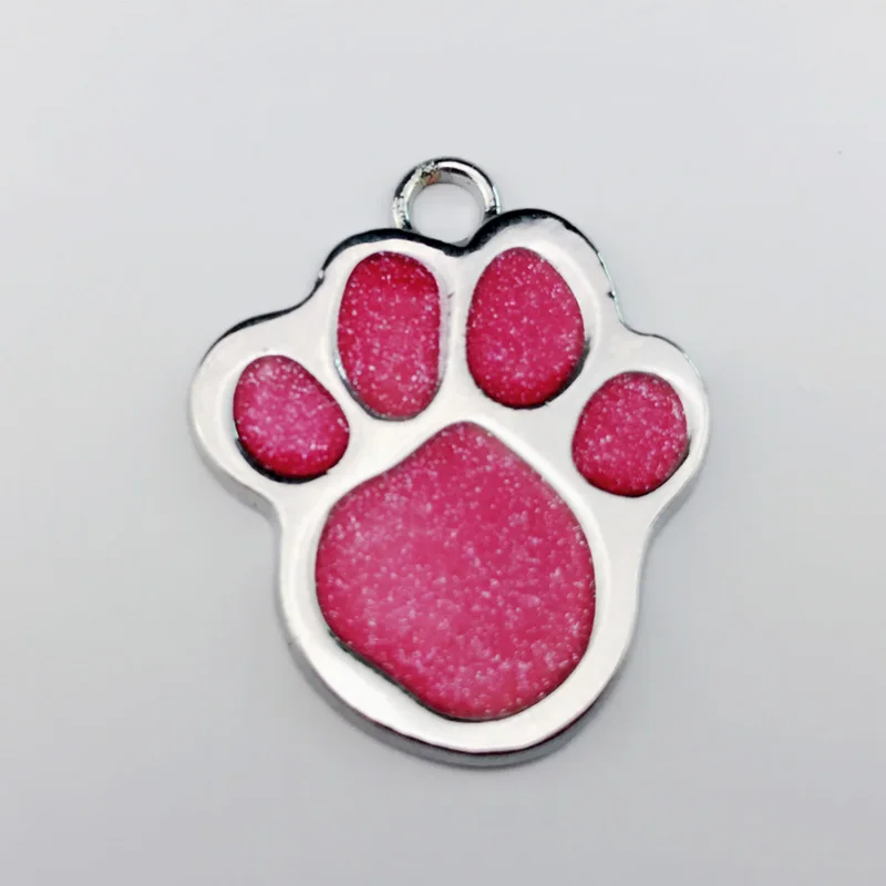 Rose red Paw Персонализированные Бирки Для собак с гравировкой для кошек, щенков, домашних животных, ID Имя, ошейник, подвеска из нержавеющей стали, бирка для собак, аксессуар для домашних животных, лапа, блеск 10c25 - Цвет: Rose red Paw
