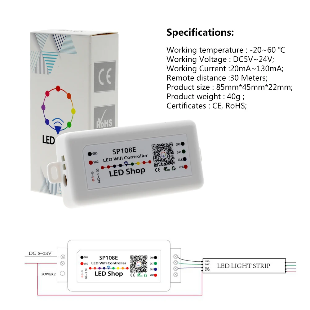 SP105E SP108E волшебный контроллер Bluetooth DC5-24V 2048 пикселей для WS2811 2812 2801 6803 IC Светодиодная лента Поддержка IOS/Android APP