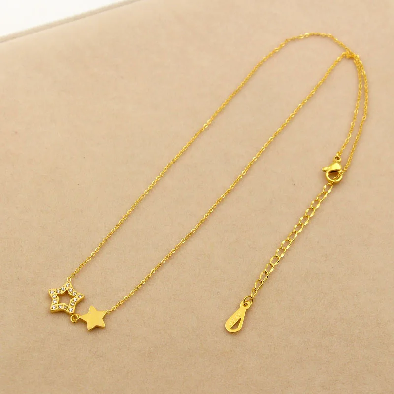 Модное ожерелье из нержавеющей стали с кулоном в виде двойной звезды кристаллами