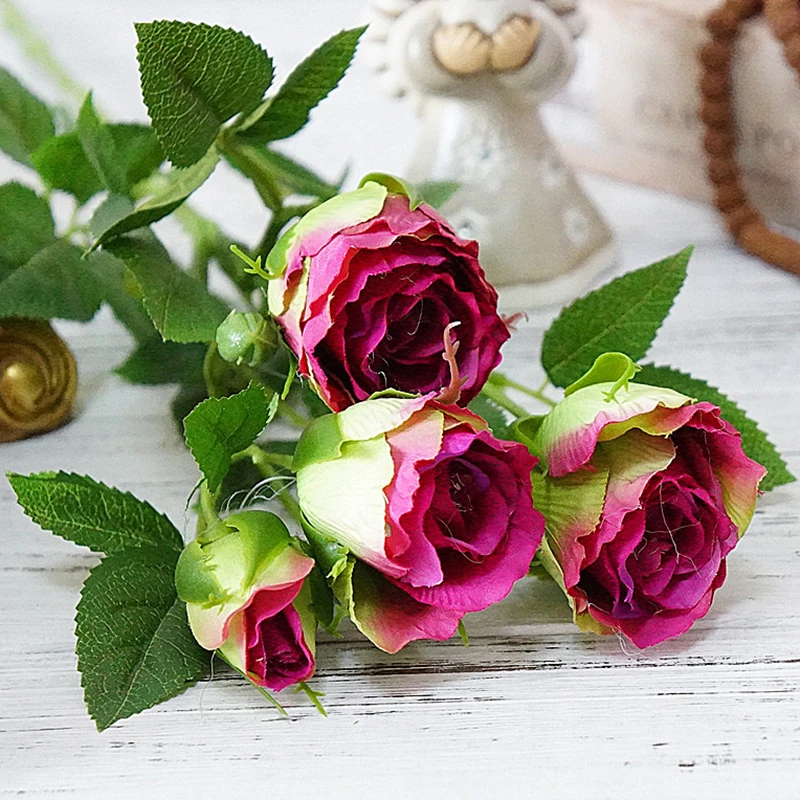 Искусственные цветы 4 розы бутон для дома ваза реквизит фотосъемки в отеле Декор