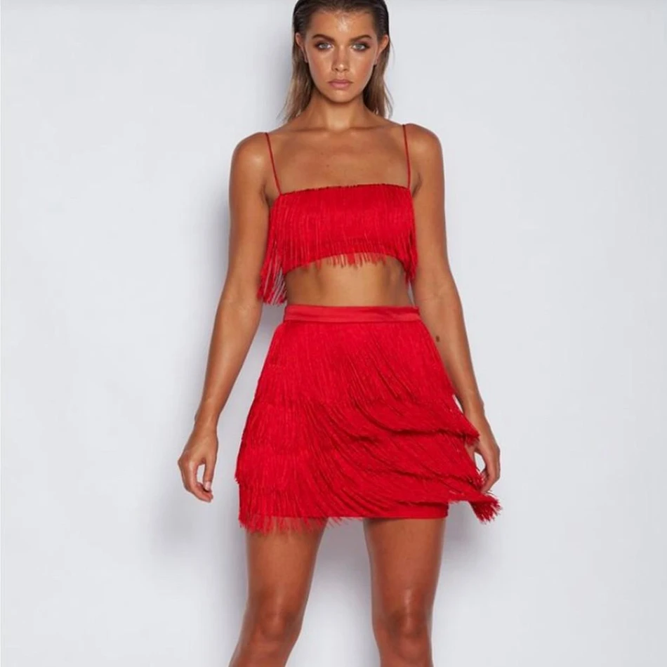 Женский летний комплект из двух предметов белая красная облегающая мини юбка на