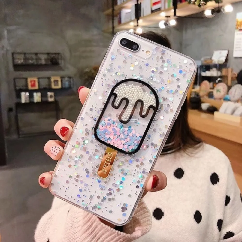 Glitter Case With Ice Cream Patterned For iPhone 6/S 7 8 Plus X XR XS XSMAX Paillette Flow While Moving TPU Silicone Cover |