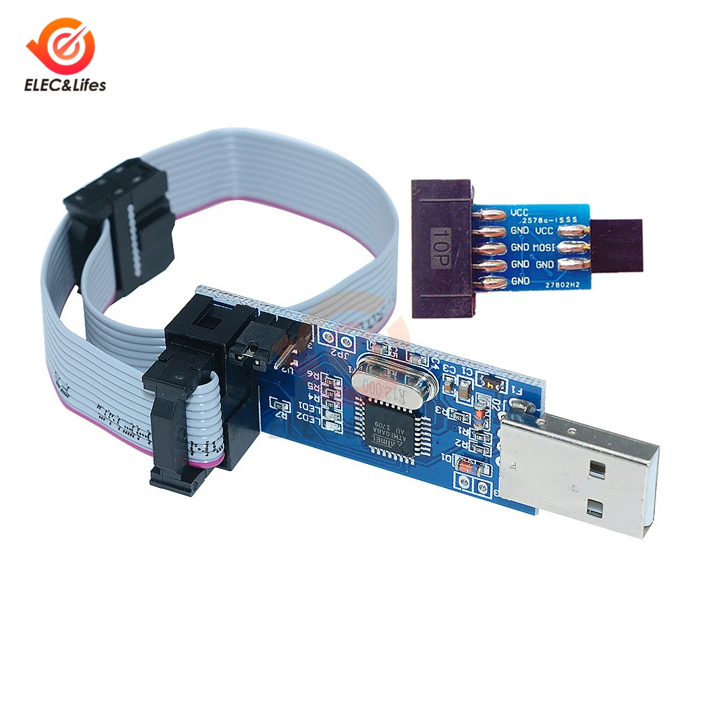 1 комплект синий USBASP 10 pin на 6 адаптер USBISP AVR программатор модуль USB ATMEGA8