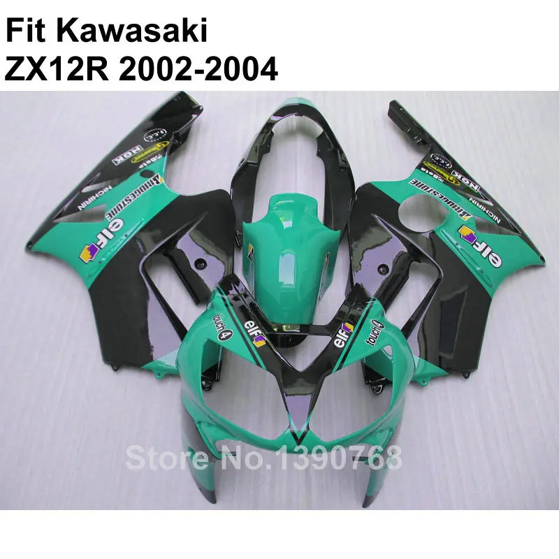 Высокое качество ABS обтекатели для Kawasaki Ninja ZX12R 2002 2003 2004 металлик зеленый черный