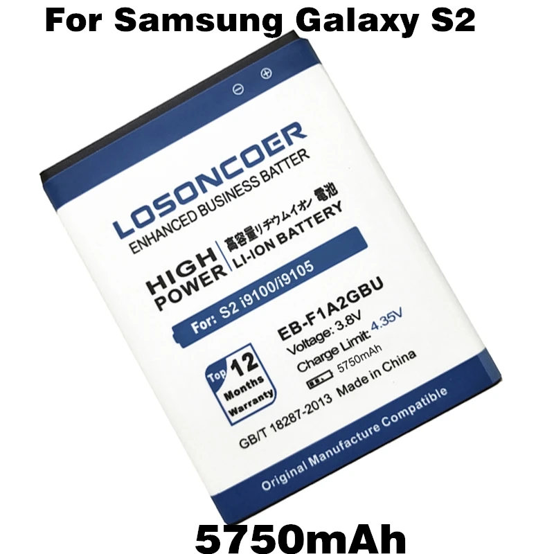 LOSONCOER 5750 мАч EB F1A2GBU для SAMSUNG Galaxy S2 батареи i9108 i9050 i9105 i9103 i9188 i9100g I777 B9062 S II i9100