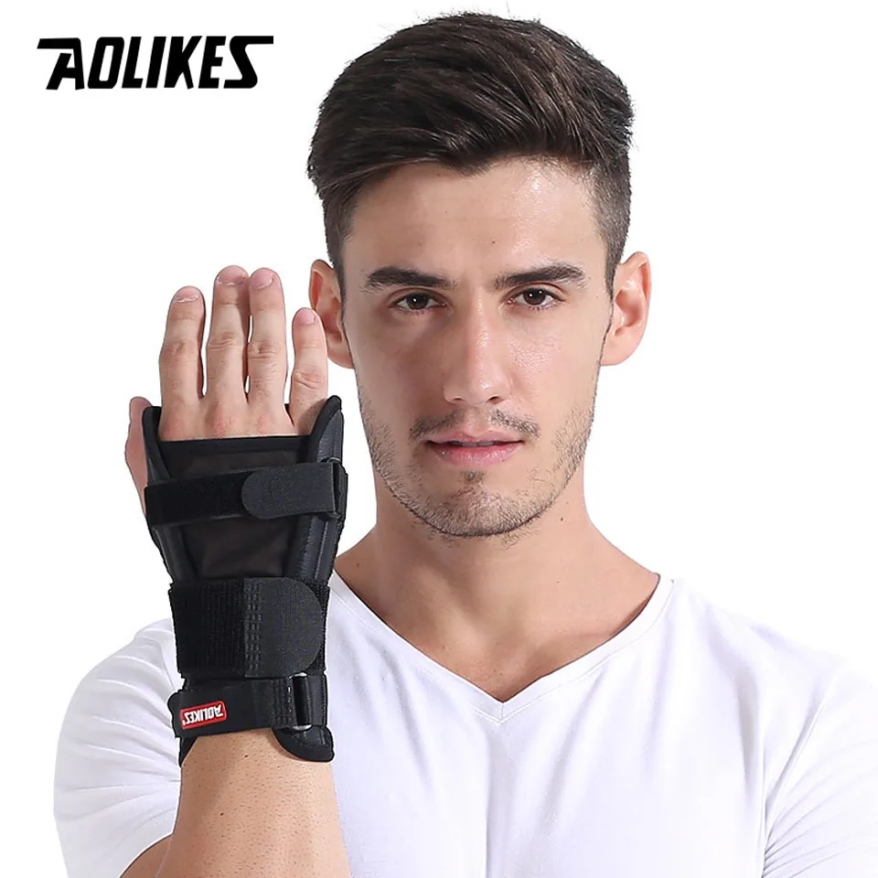 Black AOLIKES, 1 шт., браслет на запястье, поддержка, спортивный браслет, безопасная стальная шина, повязка на запястье для большого пальца, повязки на запястье для мужчин и женщин, вывих - Цвет: Black