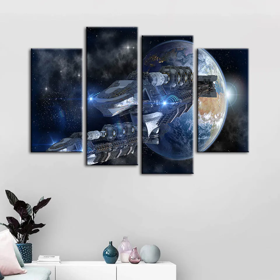 Украшение для дома печать картины космические корабли фотографии планеты стены