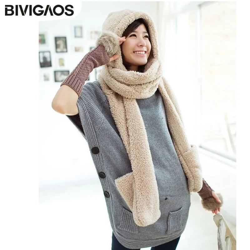 Осень Зима Новая мода Женская плюшевая шапка шарф перчатки цельная уплотненная