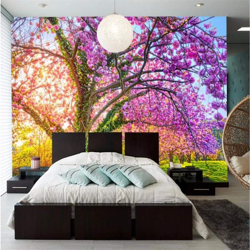 beibehang custom photo wallpaper Beautiful garden cherry blossom tree vines backdrop large murals 3d mural wall paper | Обустройство