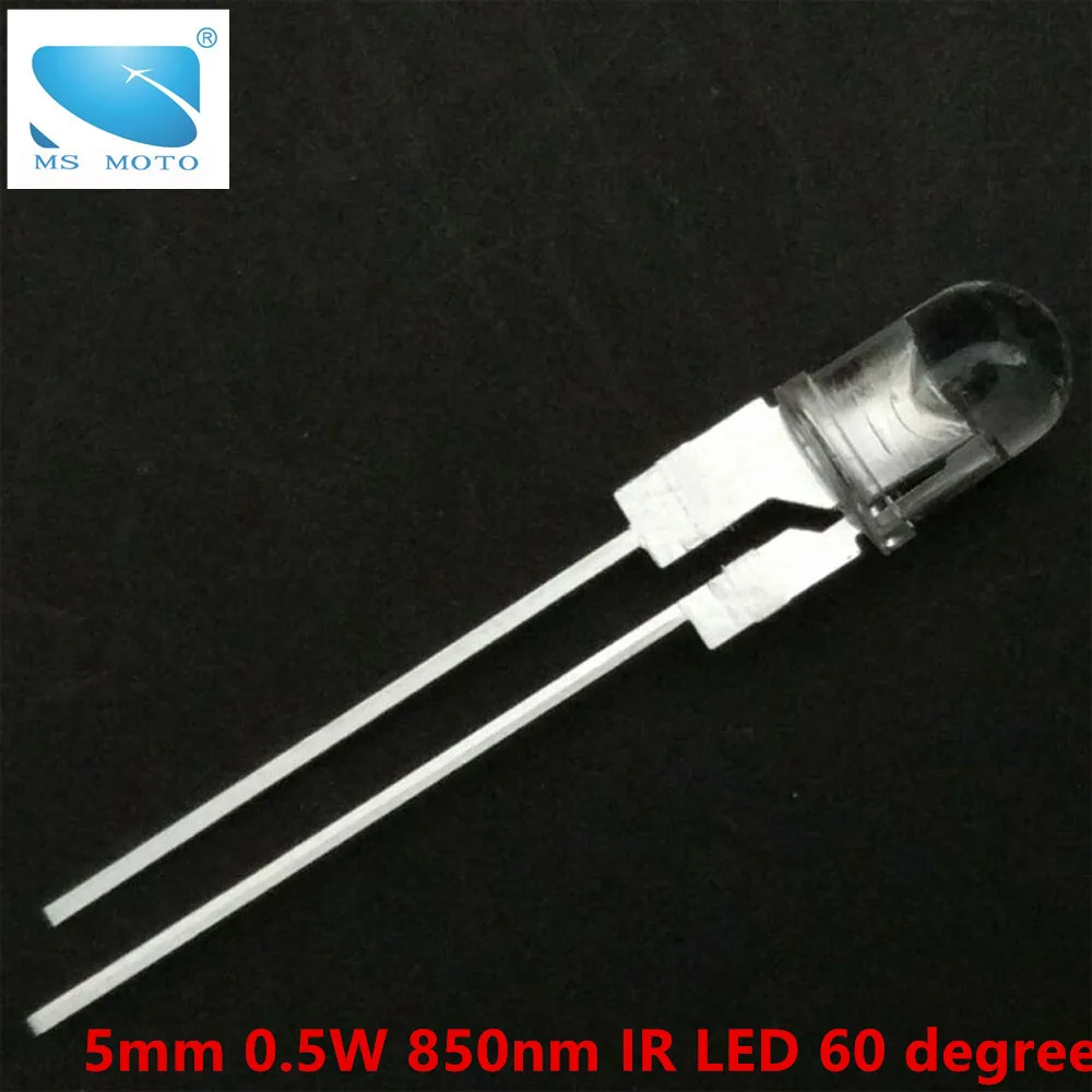 

2pcs/lot 0.5w 5mm 60 degree 850nm Infrared Emitting Diode High Power IR LED 24mil chip For Security CCTV Surveillance Medical