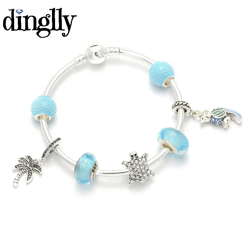 DSZ061 DINGLLY мультфильм Пара висячие Pulsera Шарм браслет с медведем Тигр бусины модные бренды браслеты с медведями браслет для женщин - Окраска металла: DSZ061