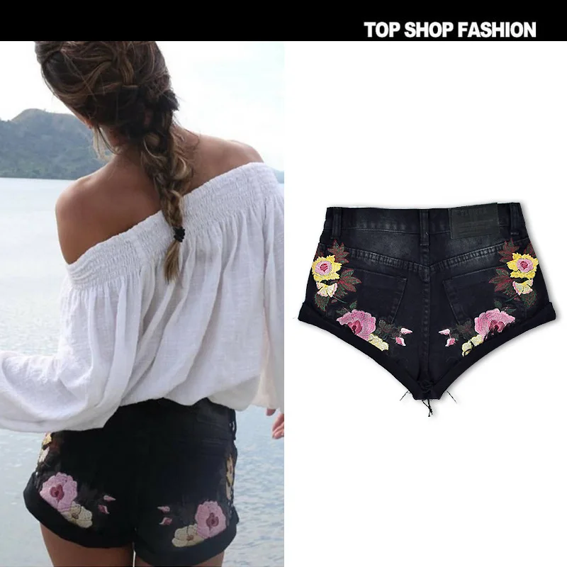 

New United States women's clothing short embroidery denim shorts hem tassel summer slacks baggy cowboy hot