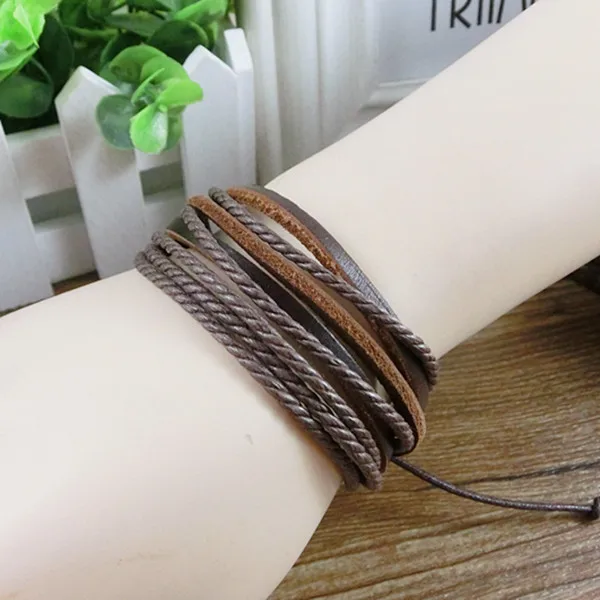 Многослойный кожаный браслет ручной работы модное Ювелирное Украшение на