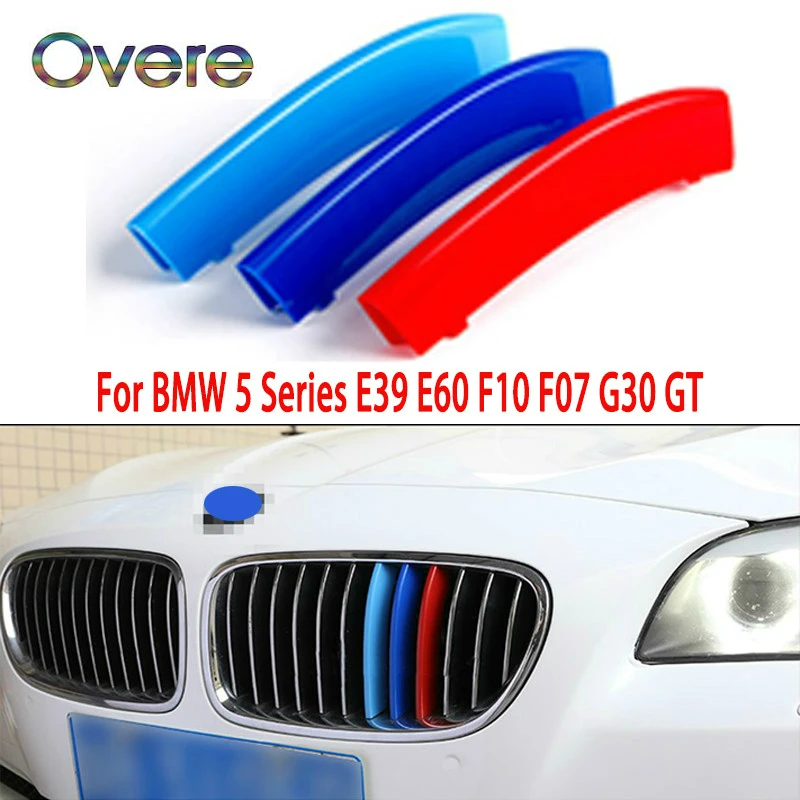 Автомобильные наклейки на переднюю решетку гонок OVERE для BMW F10 G30 E60 E39 F07 2018 5 серии GT