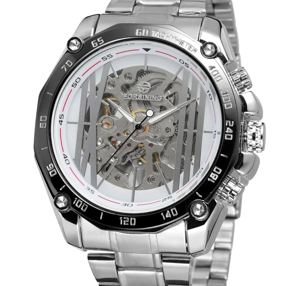 Forsining 2019 New Military Sport Design Automatic Transparent Silver Stainless Steel Mens Mechanical Watches | Наручные часы