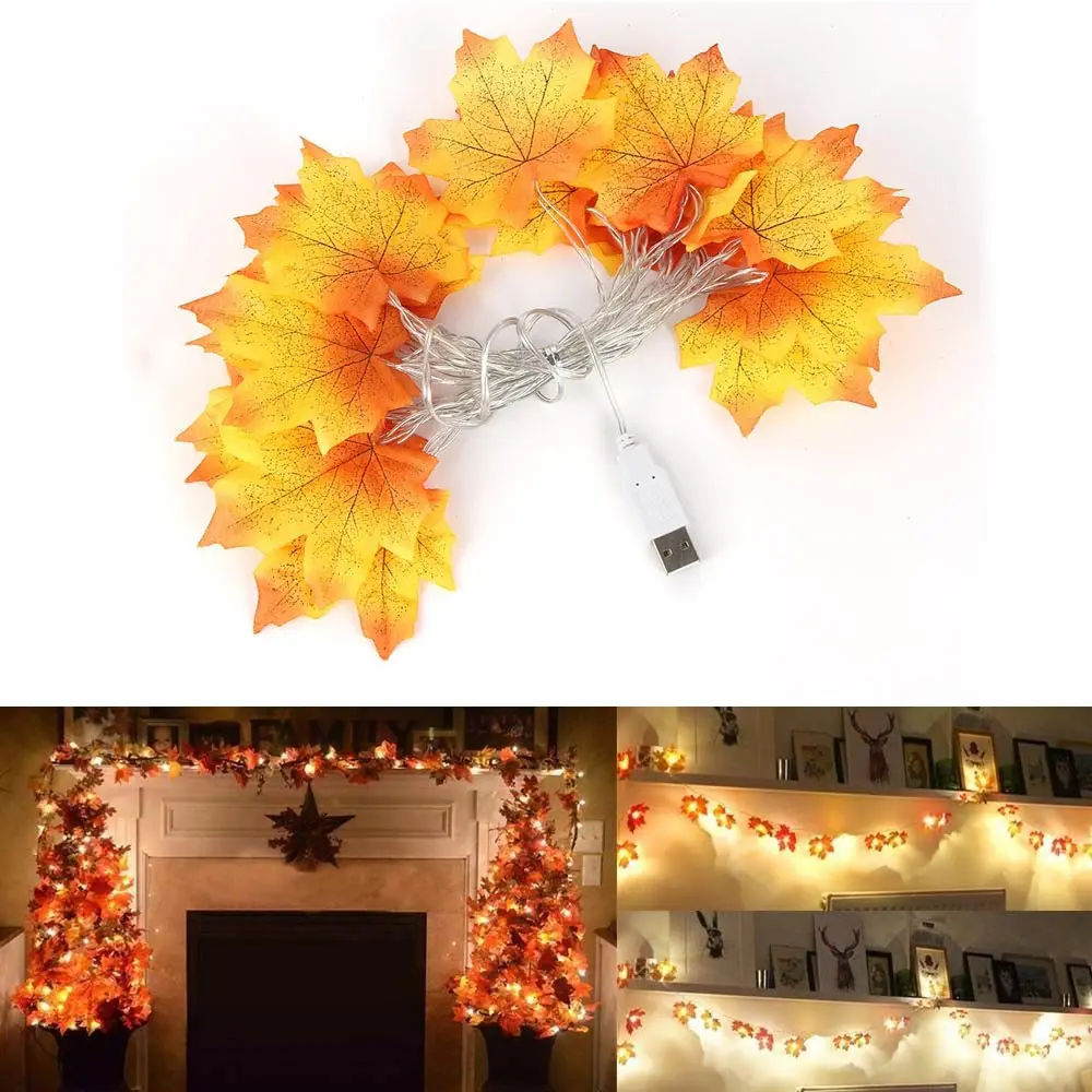 

1.5M Maple Leaves LED String 10Led/3M 20 Led AA Battery USB Operated Autumn Plants Fence Party Lights Stair Railing Decoration