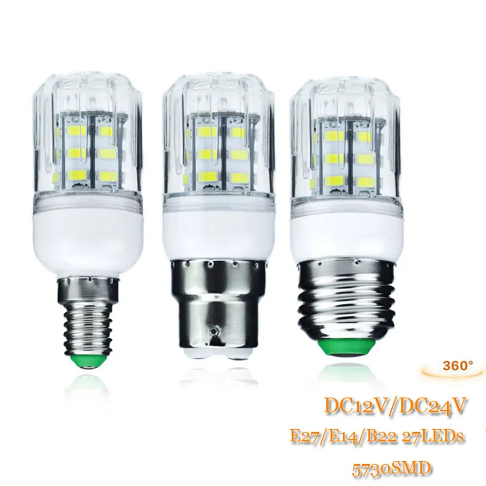 Светодиодная лампа кукуруза SMD 5730 E27 B22 GU10 E14 27 светодиодов 7 Вт 12 В 24 постоянного