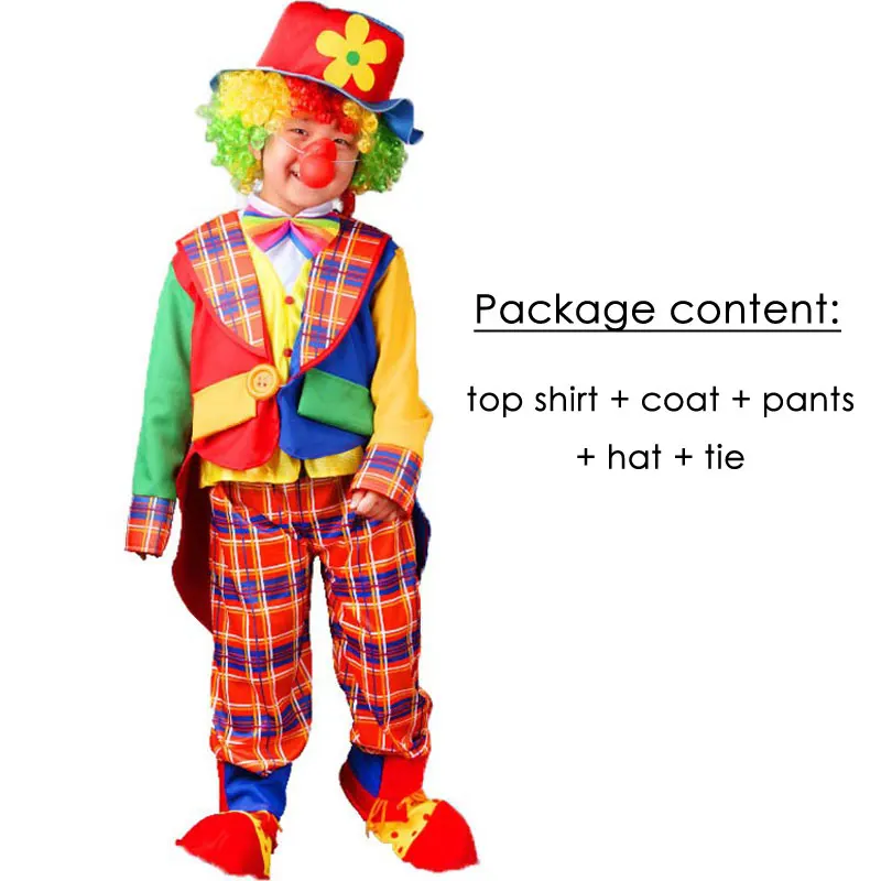 Kids Halloween Clown Joker Costume Hat Magician Tuxedo Suit Stage Performance Clothing Boys Girls Fancy Dress for Carnival Party |