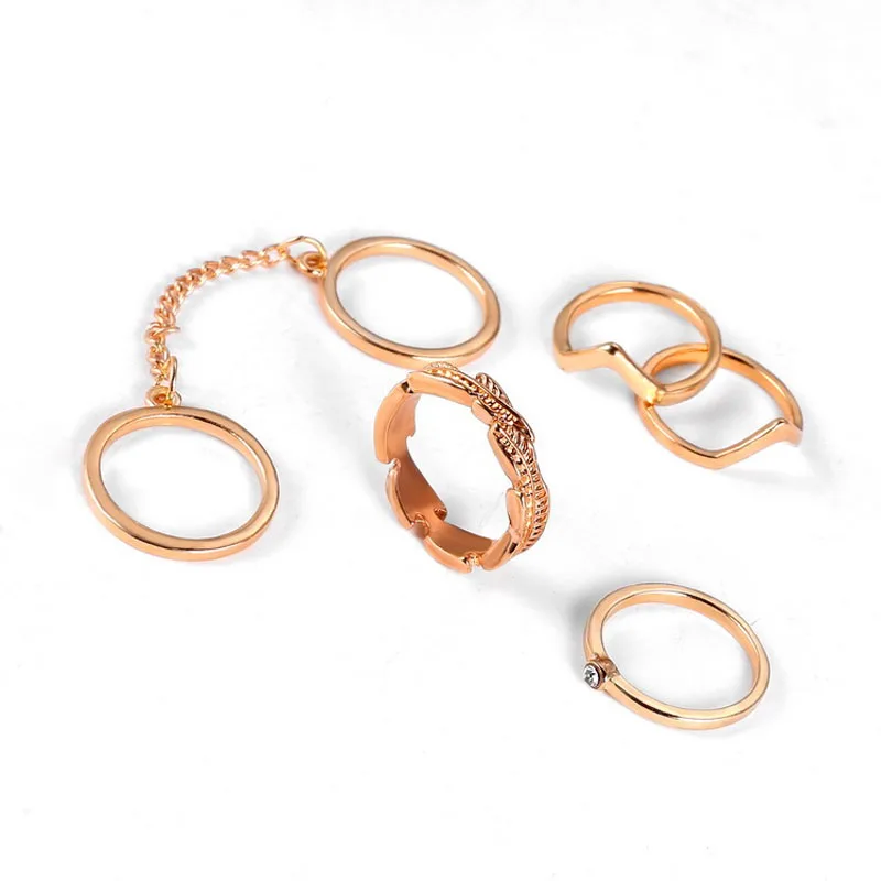 6pcs/set Punk Style Rings Gold Color Shiny Midi Finger Knuckle Charm Leaf Ring Set For Women Fashion Trendy Jewelry | Украшения и
