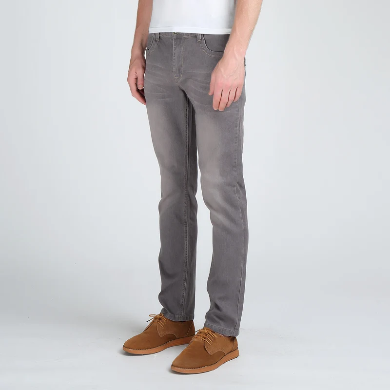 Мужские облегающие джинсы Brother Wang эластичные серые высокого качества для отдыха