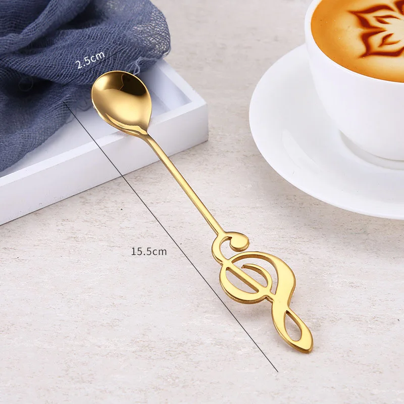 Golden 304 кофейные ложки из нержавеющей стали, цветная кофейная посуда, чайные ложки, креативные ложки в форме ноты, десертная ложка в подарок, кухонные аксессуары - Цвет: Golden