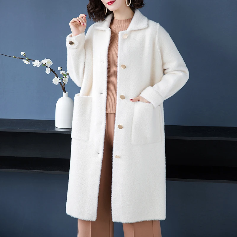 Брендовое пальто осенне-зимнее женское новинка OL Commuter однотонное с лацканами