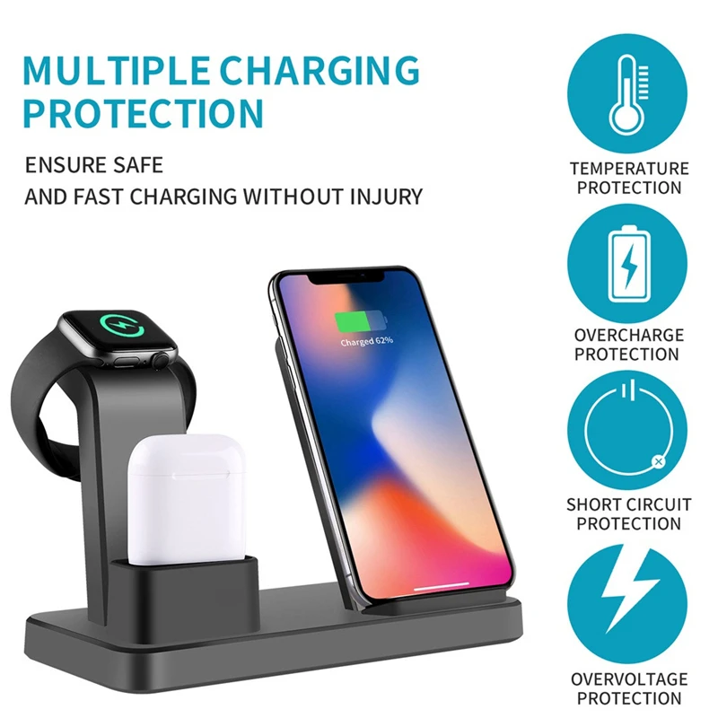 3 в 1 QI Беспроводное зарядное устройство подставка Док станция для Apple Watch 4 2 Airpods