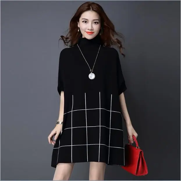 Женское трикотажное хлопковое платье-свитер с рукавами летучая мышь | Женская