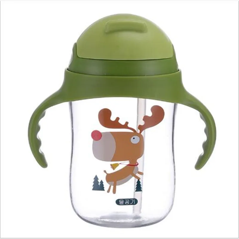 350 мл милая детская бутылочка для кормления с героями мультфильмов, безопасная силиконовая тренировочные чашки, бутылка для детей, детская клубническая чашка с ручкой