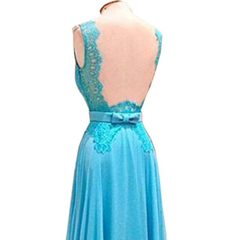 Бирюзовый вечернее платье Длинные 2017 линии спинки кружевное шифоновое для