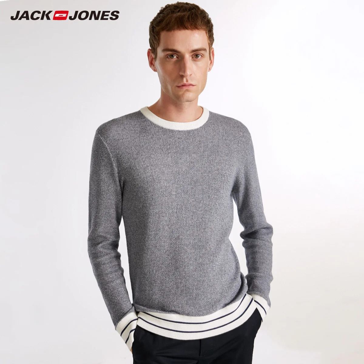 JackJones мужской осенний 100% хлопковый свитер вязаный Топ повседневные мужские