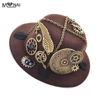 handmade mini victorian hat with gears wing chains steampunk top hats party halloween hair clip accessories gothic