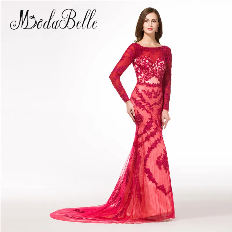 Modabelle Дубай кружевное длинное красное вечернее платье с аппликацией русалки