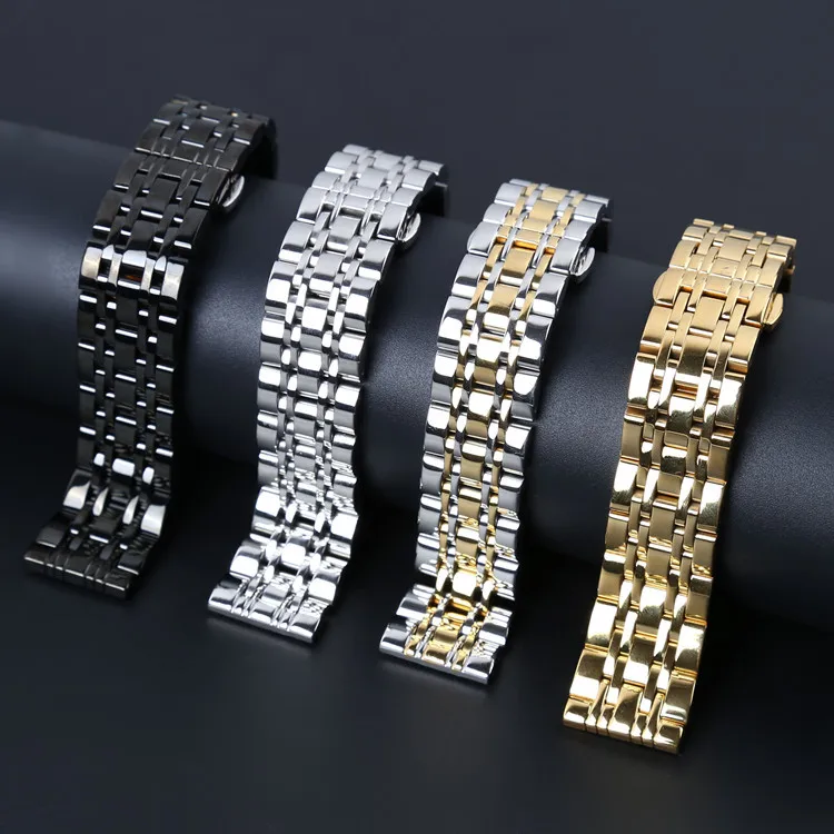 HQ Stainless Steel Watchband 20mm 22mm 24mm Silver Solid Link Watch Band Strap Replacement Bracelet for Men Women + Tool
