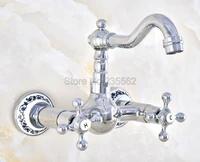 polished chrome brass wall mounted double handle swivel bathroom basin faucet vanity sink mixer tap lnf579