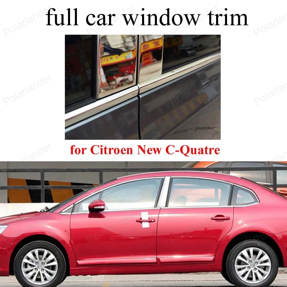 

with center pillar Stainless Steel full Window Trim Car Styling Decoration Strips For C-itroen New C-Quatre