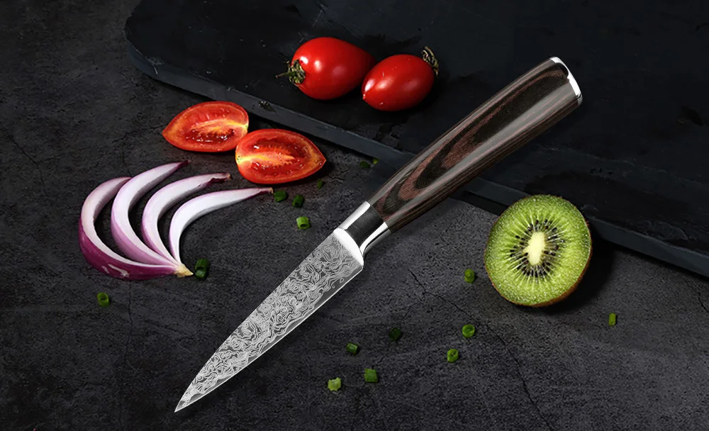 Нож для чистки овощей и фруктов из нержавеющей стали 3 5 дюйма|damascus steel|knife santokuutility