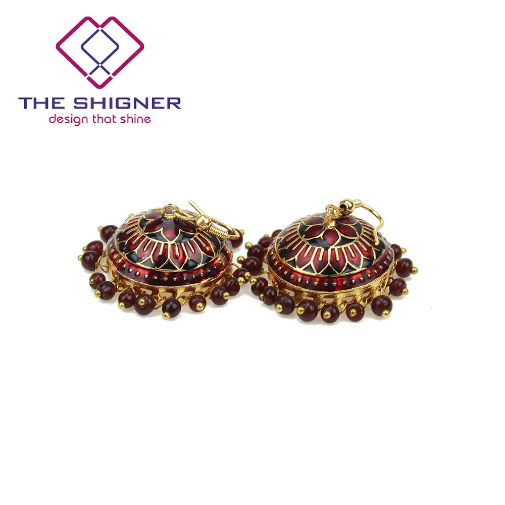 THE SHIGNER индийские традиционные Meenakari эмаль золотой тон Jhumka Jhumki серьги Болливуд стиль ювелирные изделия Висячие Серьги
