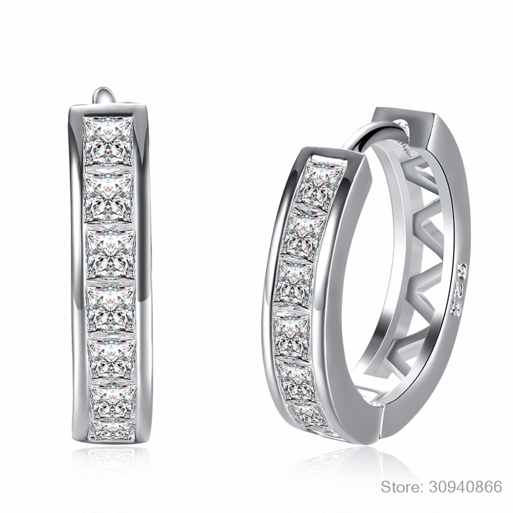 Серьги гвоздики женские круглые из серебра 925 пробы с цирконом AAA