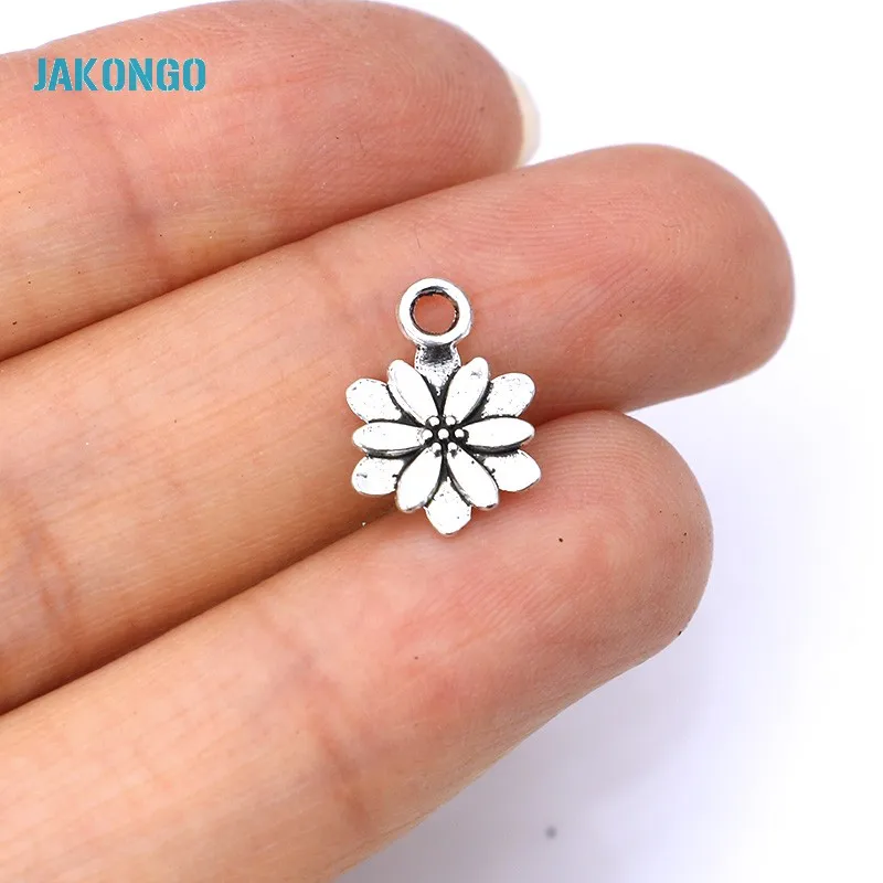 

JAKONGO Vintage Antique Silver Plated Plant Flower Charms Pendants for Jewelry Making DIY Handmade 14*10mm