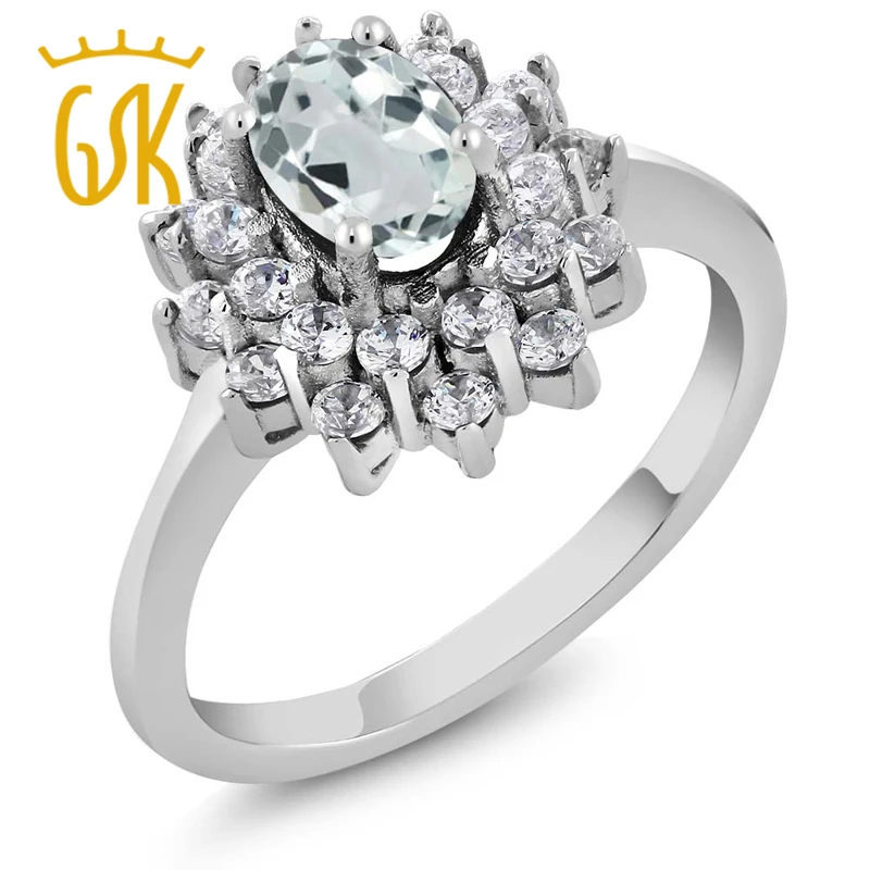 1 32 Ct ОВАЛЬНЫЙ Небесно Голубой Аквамарин кольцо из стерлингового серебра 925| |
