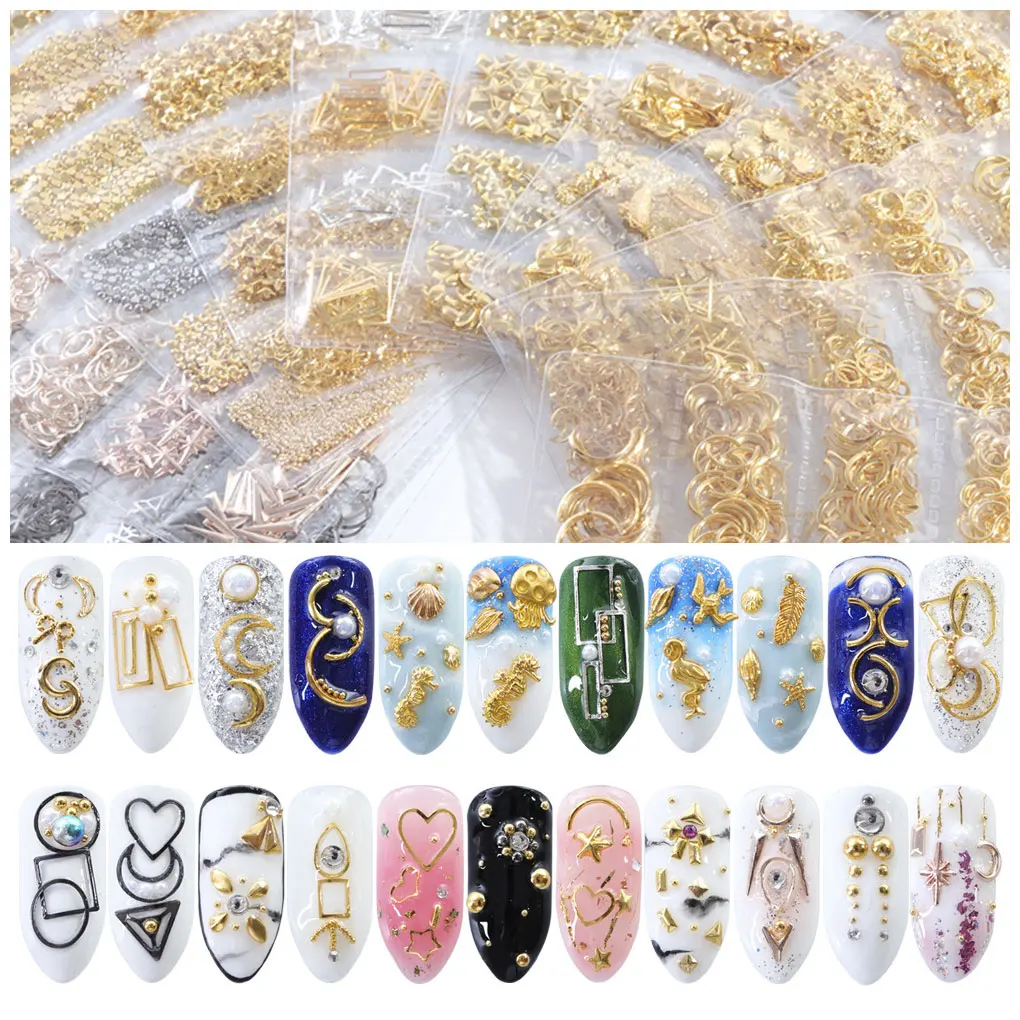 Металлические 3D заклепки луна звезда круг Сердце полые наклейки для ногтей