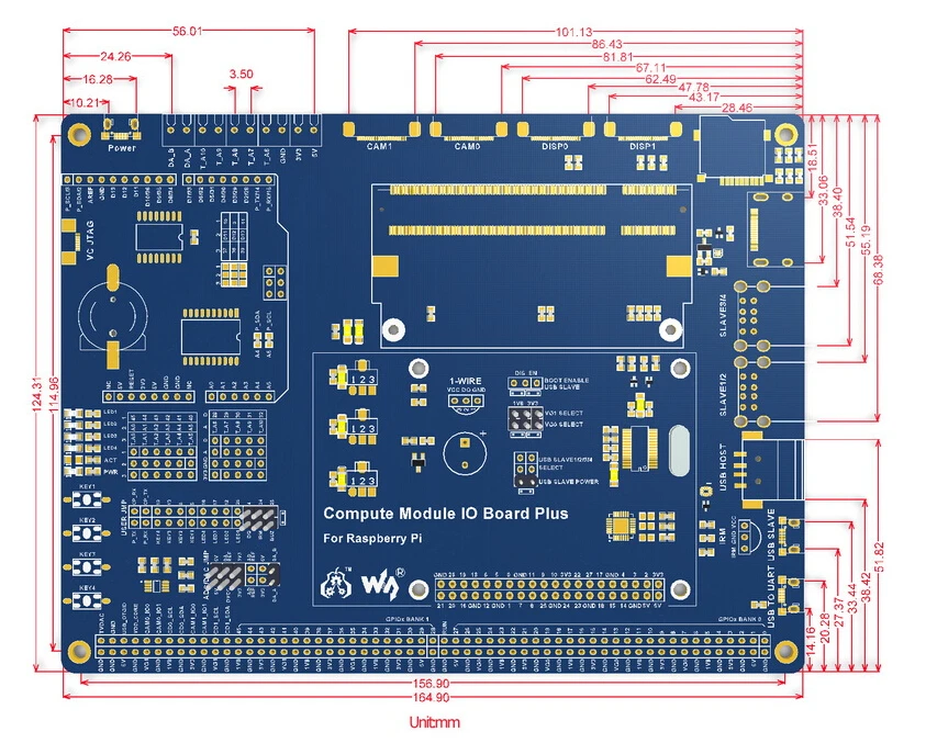 Waveshare Compute Module IO Board Plus, композитная коммутационная плата для разработки с Raspberry Pi CM3/CM3L/CM3+/CM3+ L