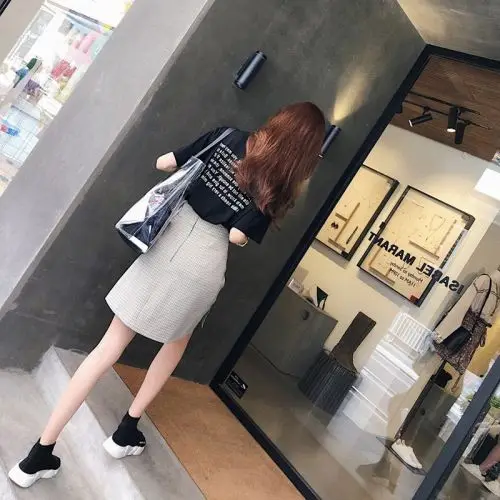 Французский стиль Хепберн Женский комплект 2 шт. пуловер с круглым вырезом черные